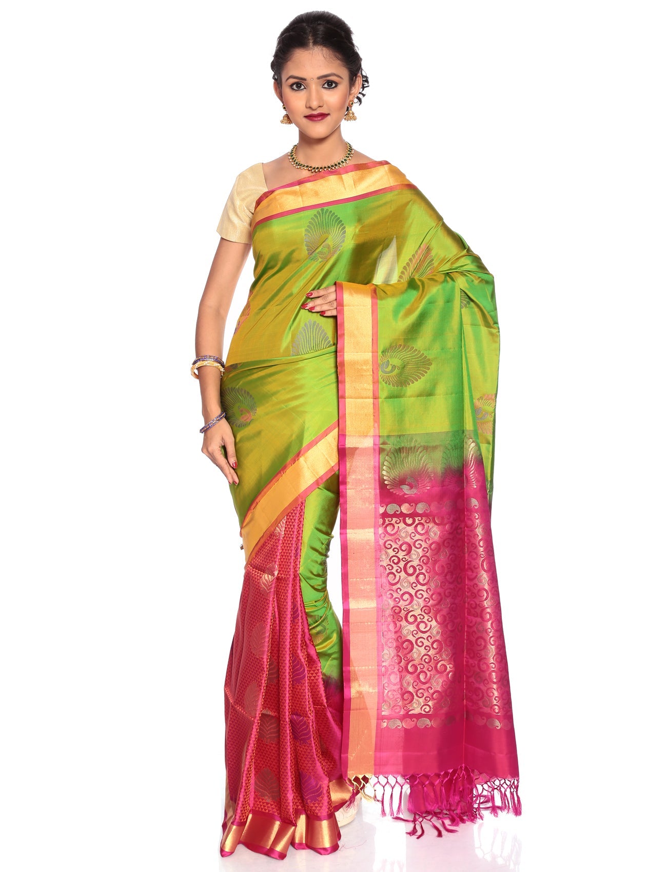 Buy Mandakini Kanchipuram Handloom Patli Pallu Pure Silk Sarees Online